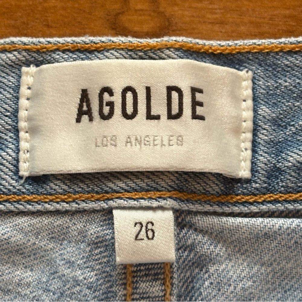 Agolde Riley High Rise Crop Jeans Womens 26 Light Wash Knee Rip - Picture 5 of 12